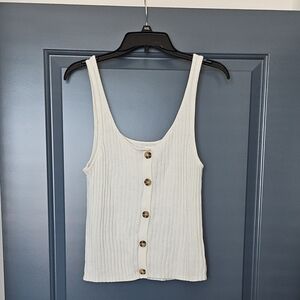 White Button-Down Ribbed Tank Top
